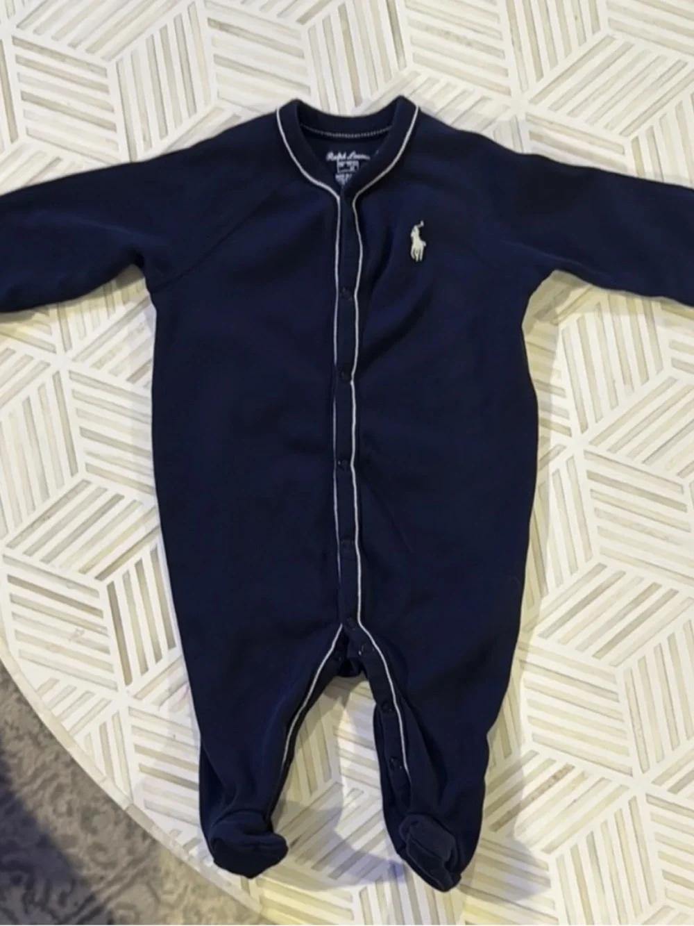 Ralph Lauren Dark Blue Baby Footed Onesie